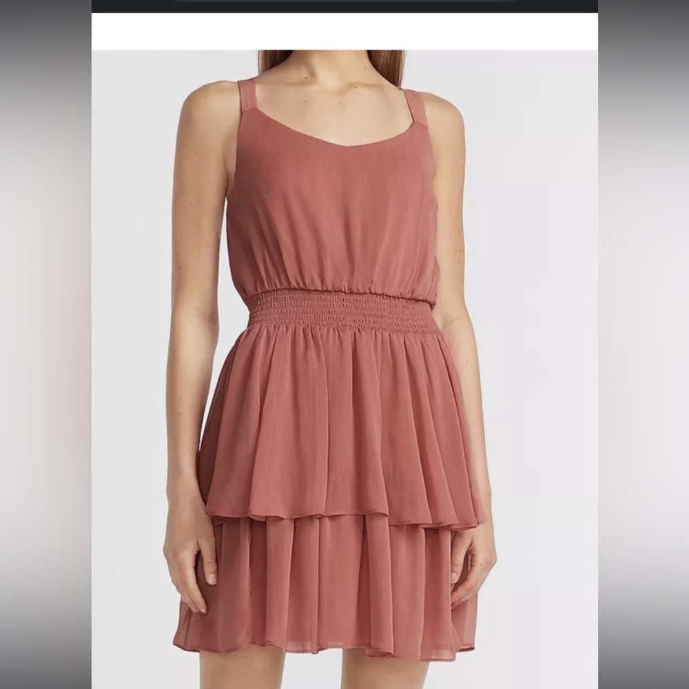Express Textured Tiered Ruffle Fit And Flare Sleeveless Dress Rose Pink Sz  M